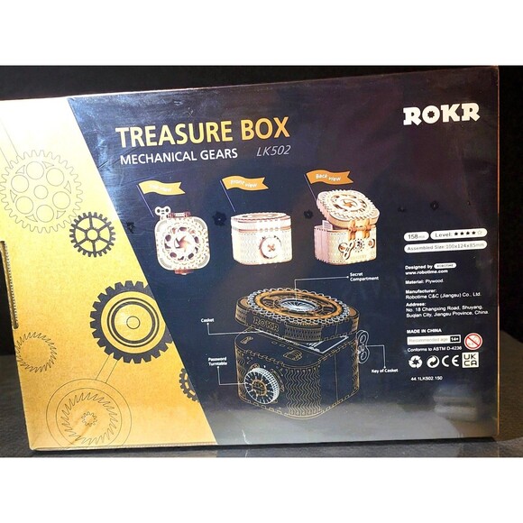 ROKR 3D Wooden Puzzle Mechanical Treasure Box Gear Model Kit Secret Storage Gift - Picture 2 of 6